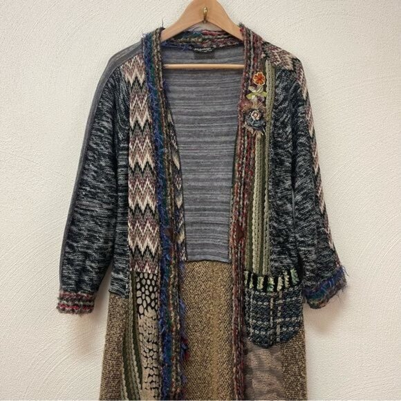 Vintage Lee Andersen Knit Multi Print Long Cardigan Made In USA Sz XXS - Picture 4 of 7
